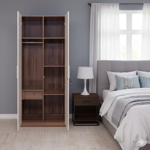 Image of AAVATAR 2 Door Wooden Wardrobe with Drawers | Natural & Wenge Finish Cupboard for Bedroom | Engineered Wood Almirah, Handles & Spacious Shelves Storage (H75 x W30 x D19 Inch)