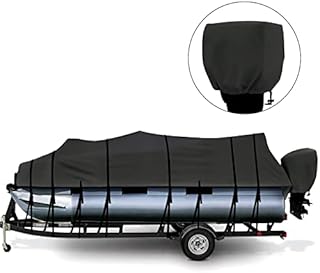 Tuszom Pontoon Boat Cover 800D Marine Grade Polyester Pontoon Cover with Windproof Adjustable 16 Tire-Down Straps (Length:17'-20' Beam Width: up to 102