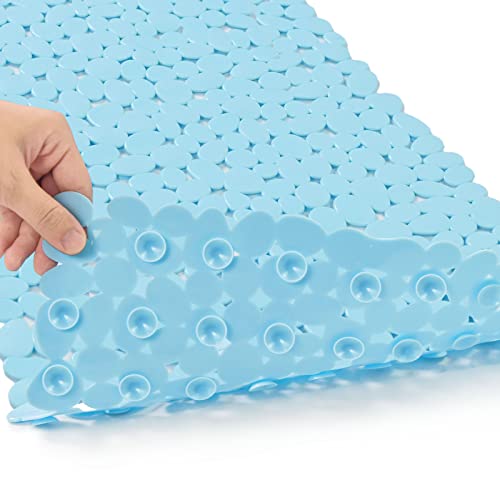 Bathtub Mat Non Slip Pebble Bath Shower Mat 35"X16" with Suction Cups,Blue
