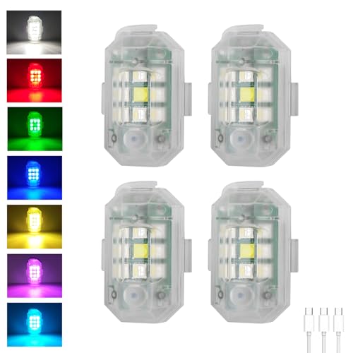 LECART Led Anti-Collision Strobe Lights 7 Colors USB Charging Led Strobe Lights Drone for Night Flying Riding Car Motorcycle Bike Scooter Emergency Warning Flash Light 4 Pcs