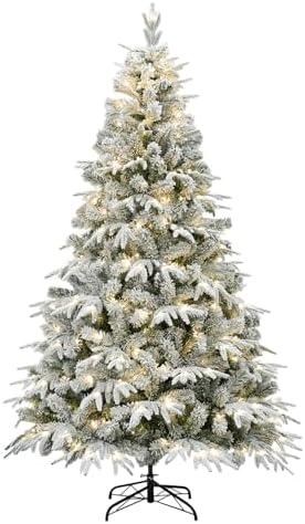 6ft Flocked Christmas Tree Prelit, Snow Flocked Artificial Tree w...