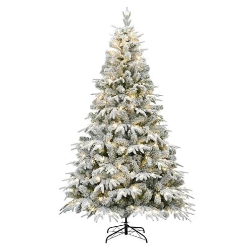 6ft Flocked Christmas Tree Prelit, Snow-Flocked Artificial Tree w...