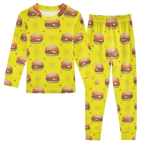 Pajama Sets Long Sleeve Burger Stars Yellow Background Soft Comfy Sleepwear 2 Piece PJS 3-8T