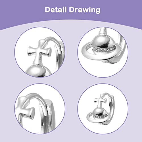 Silver Saturn Huggie Hoop Earrings - Saturn Cross Y2k Space Jewelry Gift for Women3