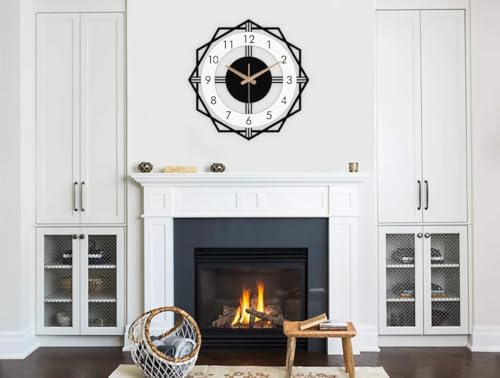 Image of Stylish Metal Analog Wall Clock for Living Room, Bedroom, Office, Kitchen, Home and Hall | Antique Fancy Big Size Modern Wall Watch for Home Decor (Style-33, 40CM)