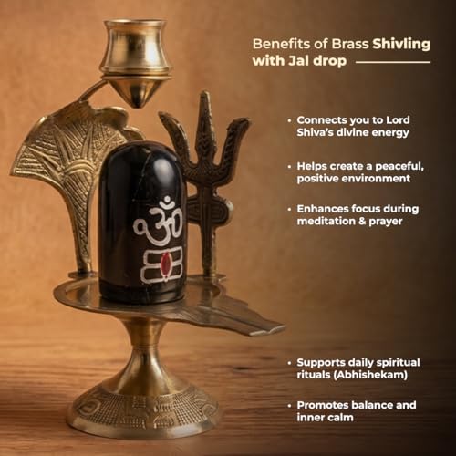 Image of Divine Hindu Brass Trishul Dhari Shivling with Automatic Ganga Jal Drop | Continuous Jalabhishek Shiv Lingam for Sawan & Pooja Room | Lord Shiva Idol Gift for Housewarming & Maha Shivratri