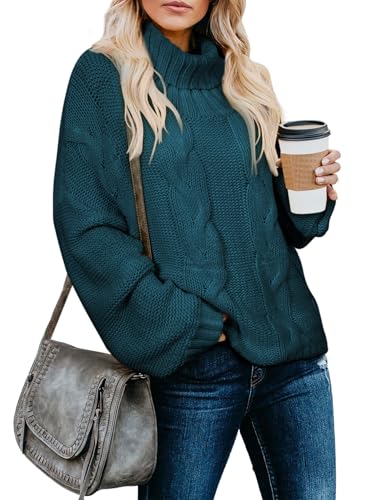 Image of Dokotoo Womens 2026 Winter Fall Solid Turtleneck High Neck Balloon Long Sleeve Sweaters Pullover Outerwear