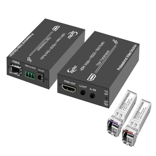 Zhpuostd HDMI Over Fiber Extender Kit with SFP Modules, 1080P@60Hz & Bi-Dir Audio Over Single Fiber, Up to 20km, EDID/RS232/HDCP, Plug & Play for ProAV, a Pair