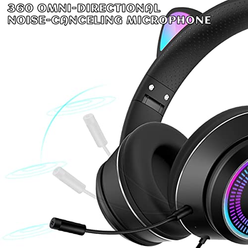 Vigros Cat Ear Gaming Headphones Wired Aux 3.5Mm With Led Light, Flashing Stereo Game Headphones Surround Sound Over-Ear Headsets With Microphone Fit Kids & Adult For Pc, Ps4, Switch, Mobile, Laptop #TOP6
