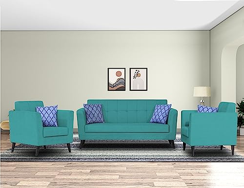 Image of Adorn India Dannis 3+1+1 5 Seater Sofa Set (Aqua Blue) (3 Year Warranty)