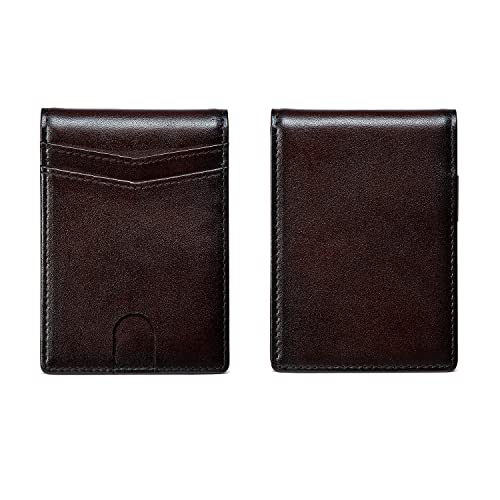 Real Leather Slim Wallet for Men RFID Blocking Front Pocket Bifold Wallet Minimalist Credit Card Holder with Gift Box (Brown)2