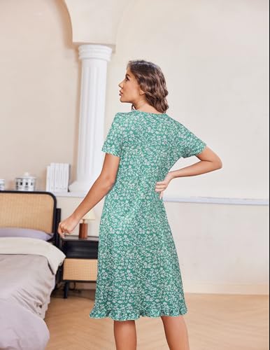 Image of Ekouaer Nightgowns for Women with Pockets Button Front Short Sleeve House Dresses Floral Print Mumu Dress