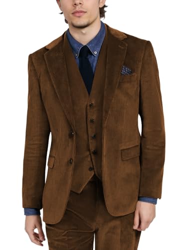 Mens Corduroy Suits Slim Fit 3 Piece Suit Blazer Vest Pants Set Formal Wedding Prom Tuxedos Business Suit2