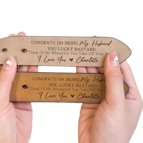 Generic Congrats On Being My Husband You Lucky Bastard Leather Belt, Custom Name Leather Belt for Men, Personalized Wide Black/Brown Leather Belts, Personalized Belt for Husband, 3.8x95cm3