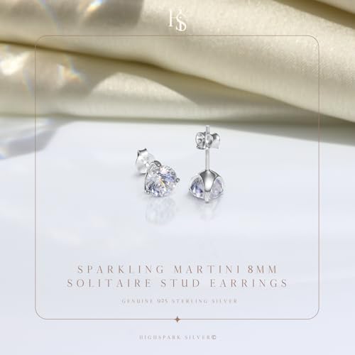 Image of HIGHSPARK 925 Silver inchSparkling Martini inch Solitaire Earrings | 92.5 Sterling Silver and Diamond like Brilliance Sparkling Zirconia | Lovely Gift