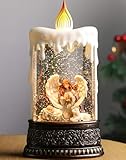 Lffital Angel Christmas Snow Globe Lantern, Nativity Lighted Christmas Decorations for Home Candle Shaped Snow Lantern with Music Timer Glittering, Home Decor Festival Gife, USB & Battery Operated