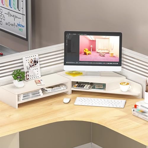 Support moniteur double d'angle étagère de bureau et rangement écran - 2