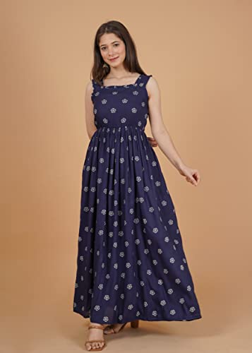 Image of Daevish Women's Rayon Fit and Flare Maxi Casual Dress | Women Flared Dress