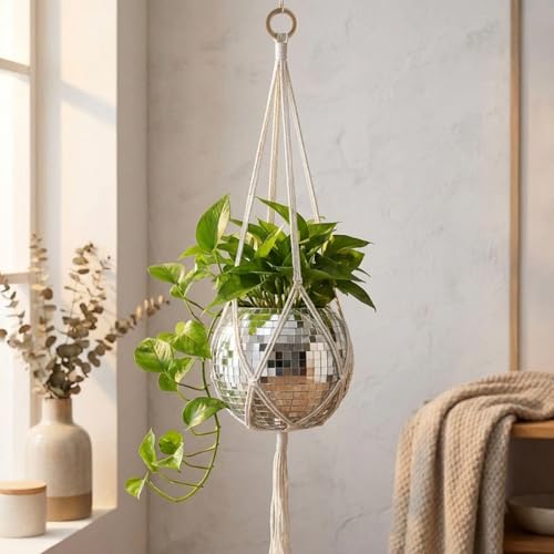 ecofynd Hanging Christmas Disco Ball Glass Planter 6 Inch with Fl...