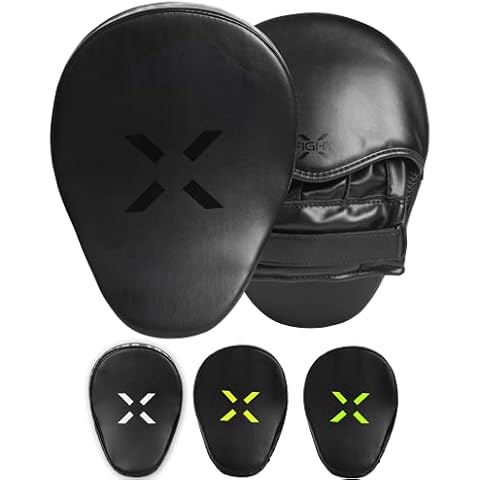 FightX Curved Boxing Mitts and Pads Leather Boxing Training Equipment MMA Focus Kickboxing Muay Thai Punch Speed Training Boxing Pads for Kids, Men & Women (Full Black) Cover