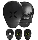 FightX Curved Boxing Mitts and Pads Leather Boxing Training Equipment MMA Focus Kickboxing Muay Thai Punch Speed Training Boxing Pads for Kids, Men & Women (Full Black)