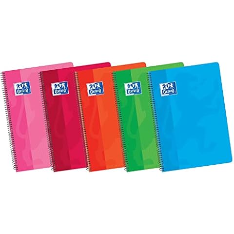 Oxford, Cuadernos A5 Cuadrícula 4x4, Tapa Blanda, 80 Hojas. Con Espiral. Pack 5 Libretas, Colores Surtidos Cover