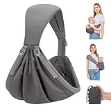 HuiFen Baby Sling Carrier Newborn to Toddler, Upgraded Adjustable One-Shoulder Lightweight Portable Carrier with Breathable Fabric & Ergonomic Support for 6-40 lbs, One Size Fits All (Dark Grey)