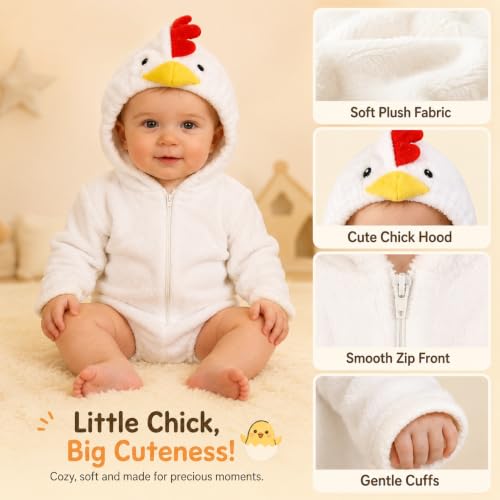 CHENXDZHAO Infant Halloween Costume,Baby Halloween Costumes Toddler Boys Girls Long Sleeve Hooded Chicken Costume Cute Casual Cosplay Party Holiday Jumpsuits 2026,01-White1,110 - image 5