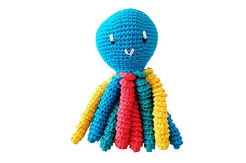 Pulpo amigurumi para recién nacido azul - multicolor. Pulpo de ganchillo - crochet para bebé, ideal como regalo de nacimiento.