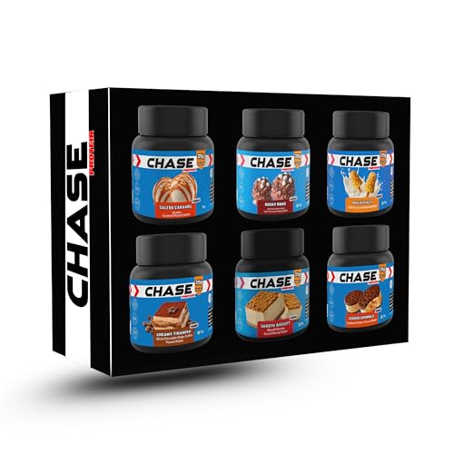 Image of Chase Protein Assorted Peanut Butter Discovery Pack | 12g Protein | Added Whey | Sweetened with Dates | 6 Flavours, 25 Grams Protein In Each Jar, Nut Butter for Breakfast, Fitness & Gym (Pack of 1)