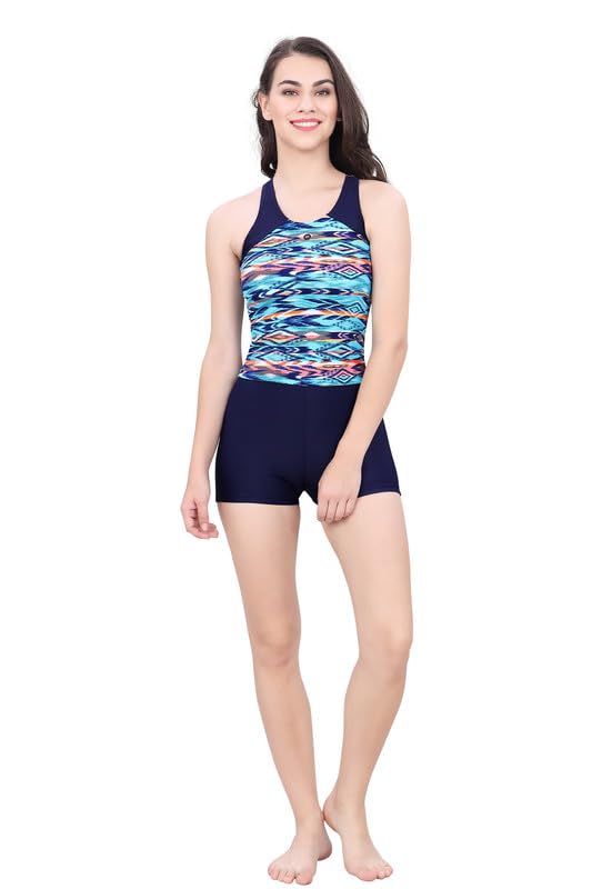 LACTRA Nylon U Neck Two Piece Tankini Swimwear for Women's Multicolour 3