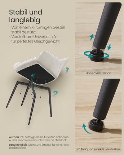SONGMICS Esszimmerstuhl, Küchenstuhl, Sessel, Samt, Polsterstuhl mit Armlehnen, Loungesessel, bis 120 kg belastbar, Metallbeine, für Esszimmer, Küche, cappuccinobeige LDC087W01