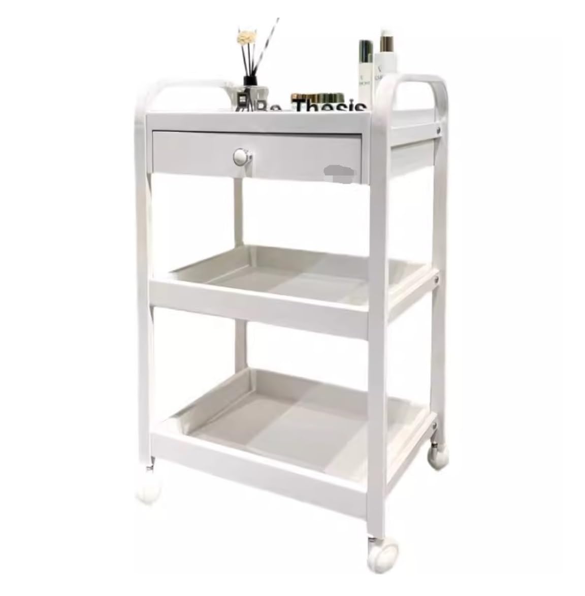Esthéticienne Chariot Coiffeur Chariot De Salon De Beauté À 3 Niveaux avec Tiroir De Rangement, Chariot Mobile À roulettes avec roulettes pour Salon De Beauté Panier Salon De Coiffure(White)