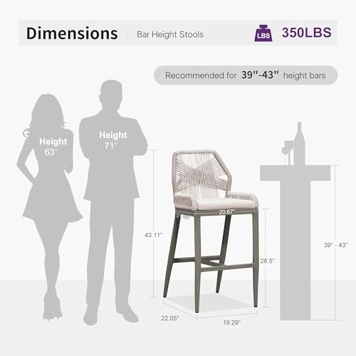 Image of PURPLE LEAF Bar Stools Set of 4 Outdoor Bar Height Metal Tall Chairs Modern Wicker Woven High Barstools 30 inch with Back Patio Dining Bar Stool Chairs