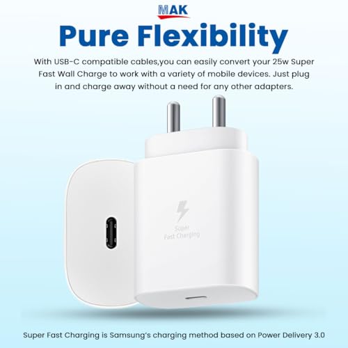 Image of 25W Charger with Cable for Type-C Adapter Compatible with Samsung Galaxy A25 5G Chargers, 25 Watt USB Type C to C Pd Charging Adaptor C Type, White