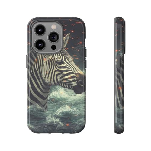 Coque iPhone 14 Pro rigide noire motif zèbre dans l'eau brillant
