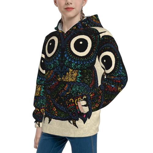 Owl with Mandala Kid Hoodies Boys Sweatshirts Girls Pullover with Pocket2