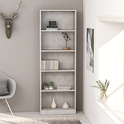 Mokuyary Estantería con 5 compartimentos, color gris hormigón, 60 x 24 x 175 cm, de material de madera, para salón, oficina en casa, comedor