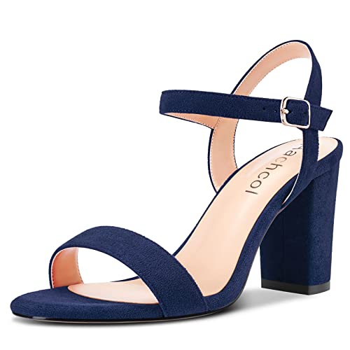 Aachcol Women Sandals Peep Open Toe Ankle Strap Slingback Chunky Block High Heel Dress Shoes Suede Wedding Shopping 3 Inch