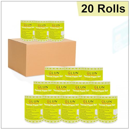 Image of GLUN Credit Card Receipt Rolls, Pack of 20 Rolls 79mm(3 inch) x 50 Meter Length, Smudge & Jam-Free Surface for Cash Receipt Billing