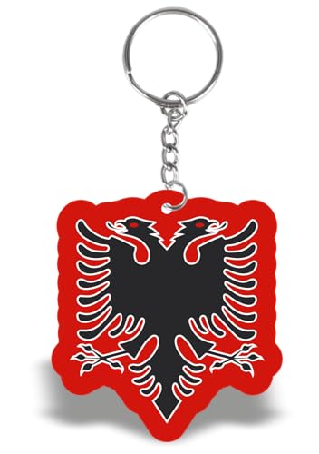 Porte-clés avec drapeau de l'Albanie comme motif pour voiture, moto, porte-clés comme cadeau pour femmes, hommes et enfants, argenté, kompakt