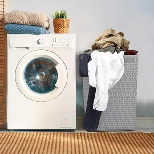 Double R Bags Stylish Foldable Laundry Bag with Handle for Clothes, Toys & Home Storage | Black Organizer Basket, 57x30x42 cm | 1 Large Compartment | Space-Saving & Durable (Pack of 2)