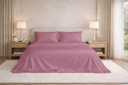 Image of Filbert Satin Bedsheet with 1 Pillow Cover | 60x90 in |300 TC | Midnight Luxe Satin Dreams Collection for Single Bed | UltraSatin Premium Bedding Set | Light Mauve