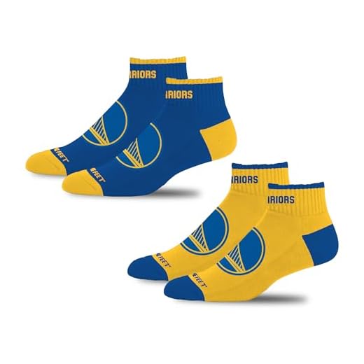 For Bare Feet NBA Golden State Warriors Front and Center Quarter Socks, 2 Pack, Adult Large