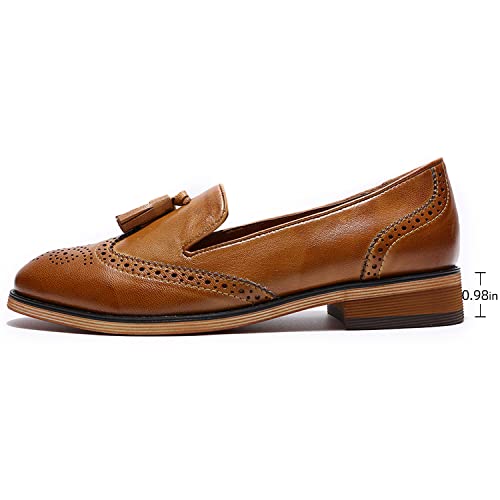 Image of Mona flying Women's Leather Tassel Loafers Slip on Brogue Flat Office Shoes