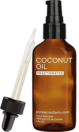 Fractionated Coconut Oil (Liquid) - 4oz - WITH DROPPER AND PUMP + FREE Recipe eBook! - Use with Essential Oils and Aromatherapy as a Carrier and Base oil (4oz)