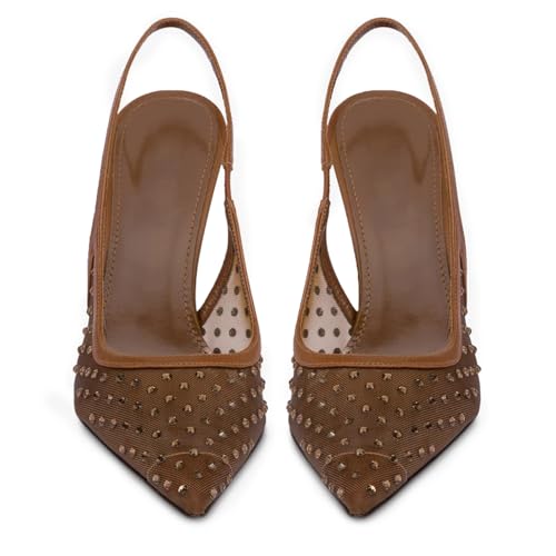 Mesh Slingback Heels for Women Sparkly Rhinestone Stilettos High Heel Pumps Women’s Pointed Toe Sandals Slip On Party Wedding Dress Shoes3