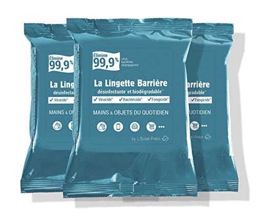 La Lingette Barrière - Lot de 3x12=36 Lingettes désinfectantes virucides transportables, efficaces sur les mains, objets (smartphones, claviers, etc.) et surfaces - Norme EN14476, fabriquées en France Cover