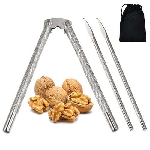INJOYTEC Nussknacker-Set aus Edelstahl, Nussknacker-Set mit Picks, Krabben-Knallbonbons und Werkzeugen für Meeresfrüchte, Nüsse, Silber, 3-teilig