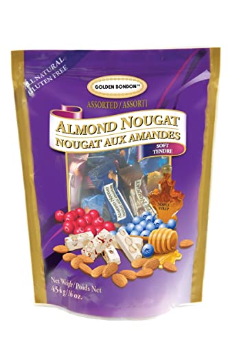 Golden Bonbon Italian Assorted Almond Nougat Candy, Individually Packed Chewy Gluten Free Nougat, Original Full of Almonds, Halal Candy (16 Oz, Assorted Soft)